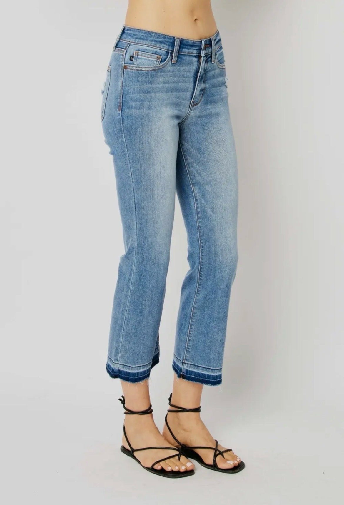 Judy Blue Mid-Rise Release Hem Cropped Bootcut Jeans