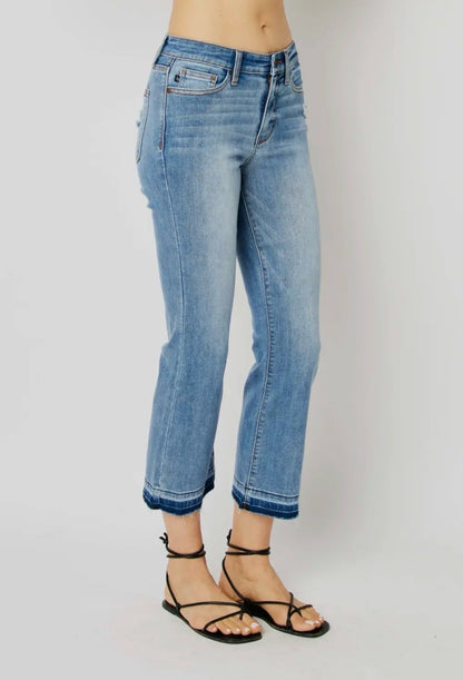 Judy Blue Mid-Rise Release Hem Cropped Bootcut Jeans