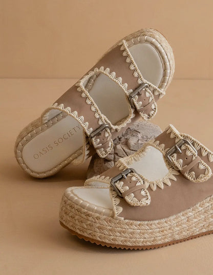 Oasis Society 'The Eugenia' Embroidered Raffia Platform Slides