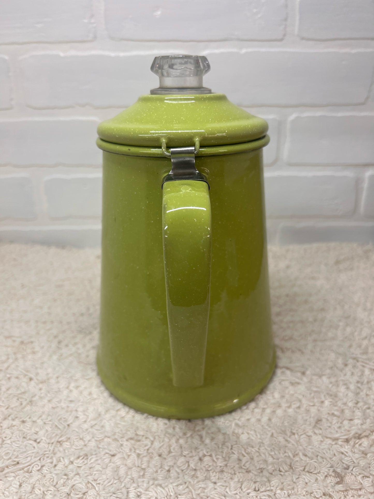 Vintage Green Speckled Enamelware Coffee Pot