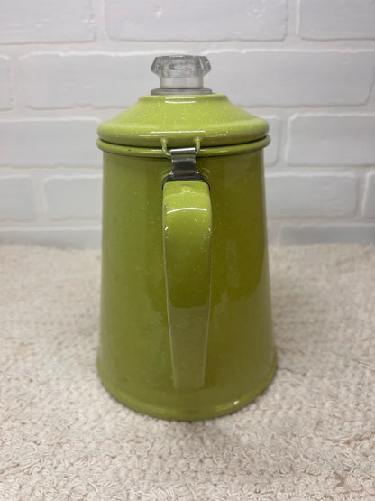 Vintage Green Speckled Enamelware Coffee Pot