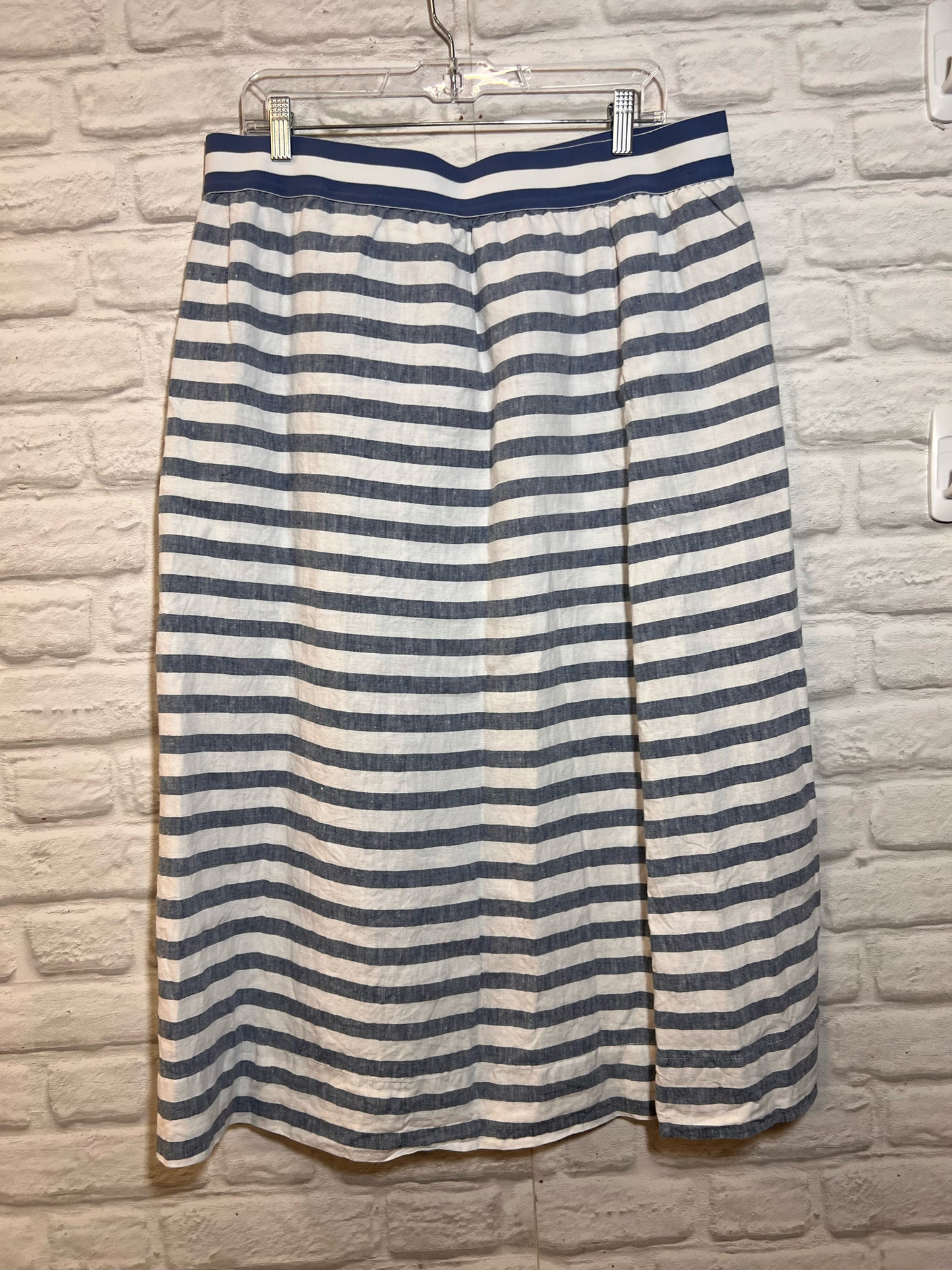 Size 1X J Jill Blue & White Striped Linen Midi Skirt