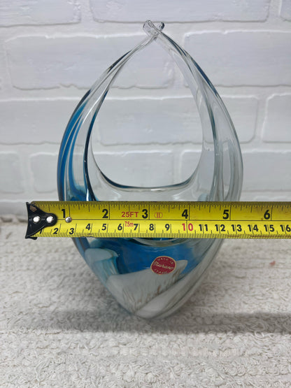 Vintage Murano Hand Blown Art Glass Basket Vase - Uranium Glass