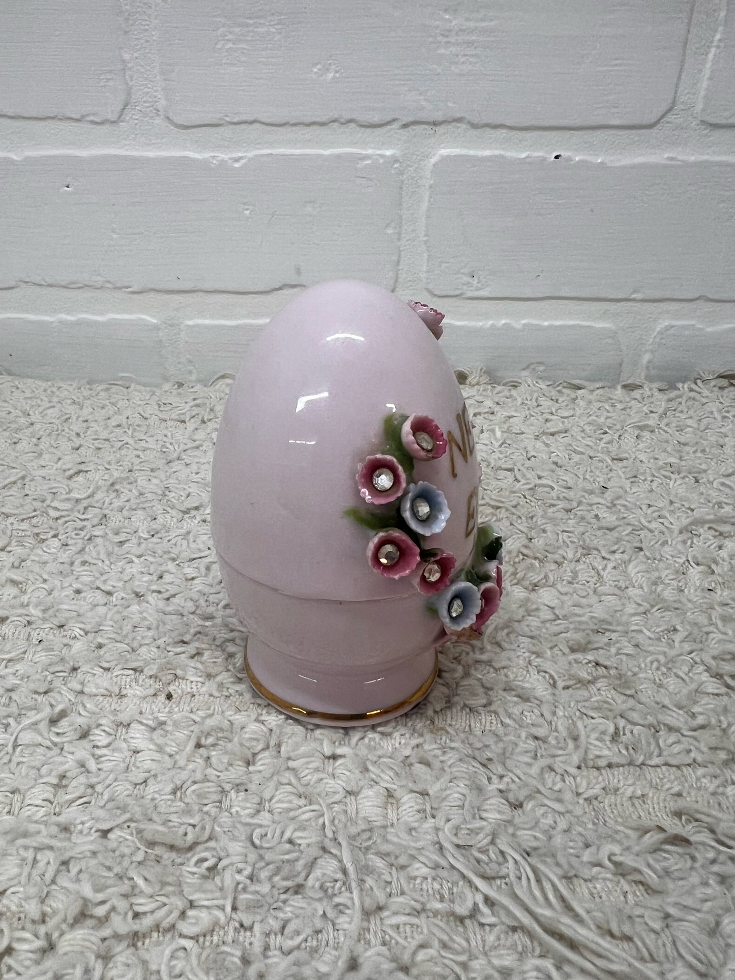 Lefton Trinket Dish - Pink Bejewelled 'Nest Egg'