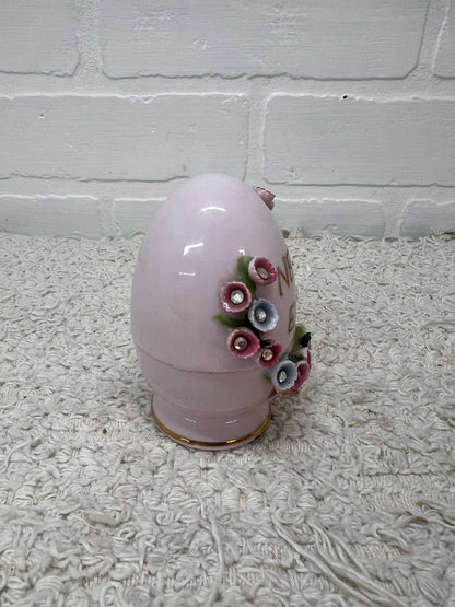 Lefton Trinket Dish - Pink Bejewelled 'Nest Egg'