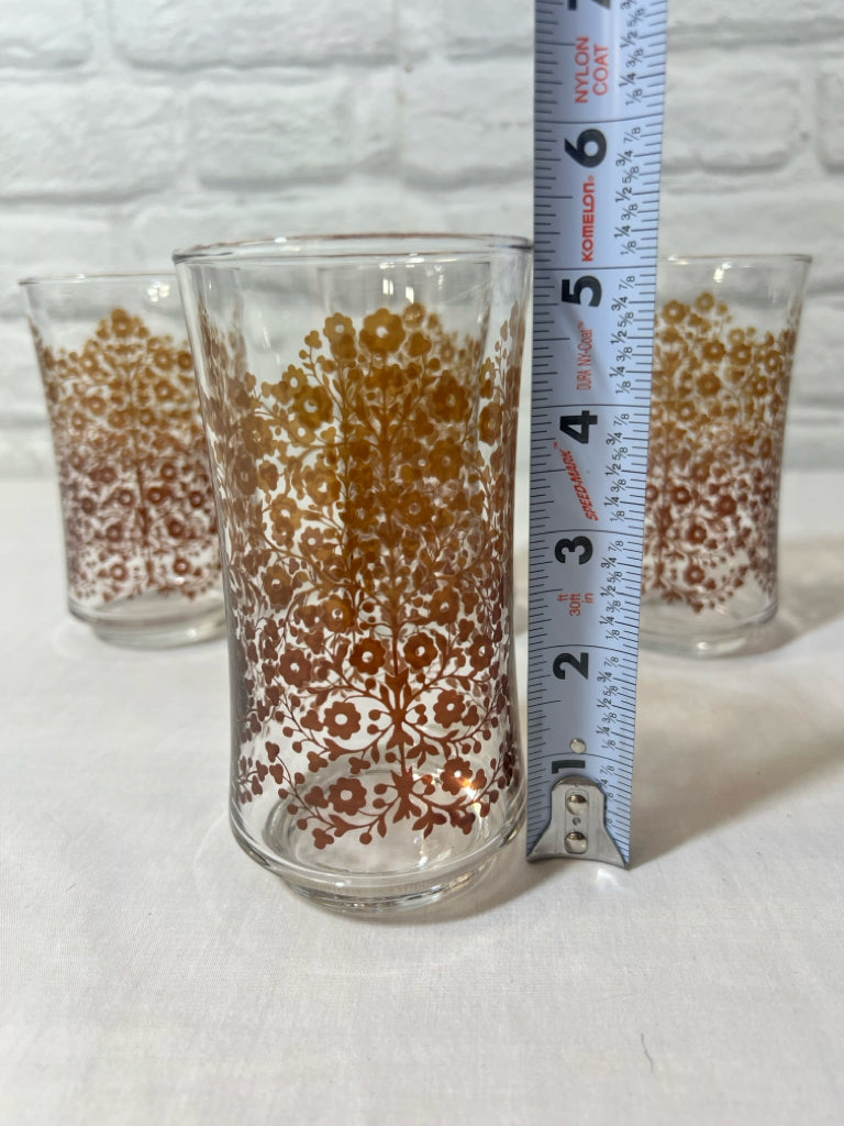 Libbey brown floral tumbler set (4 glasses)