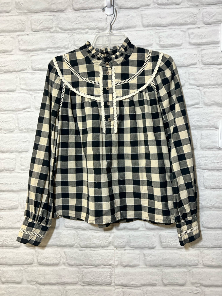 Size 44/XL Sezane black gingham check blouse