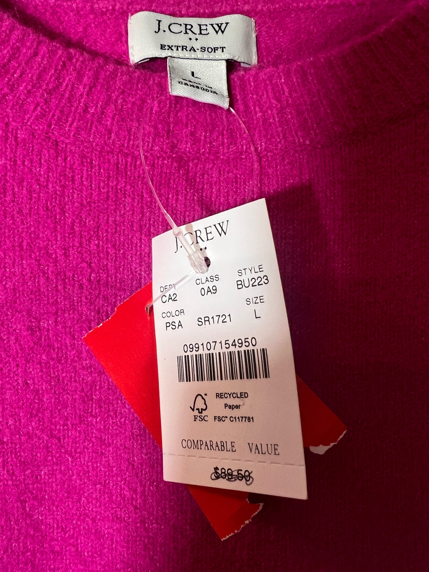 Size L J. Crew NWT Bright Pink Sweater