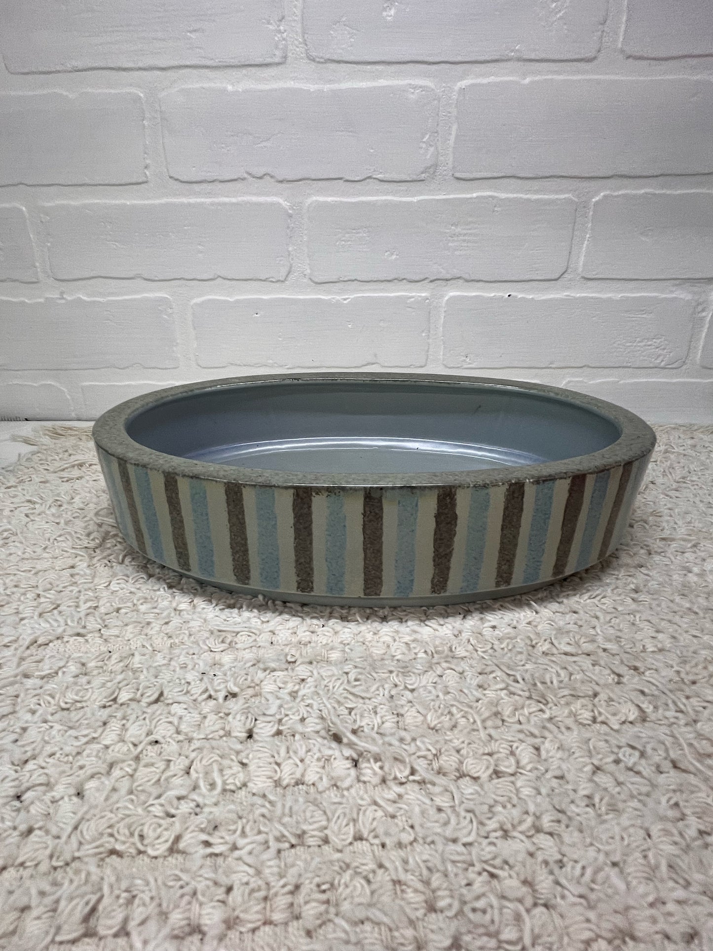 Red Wing Pottery Monarch Line Oval Shallow Planter Blue/Gray Stripe