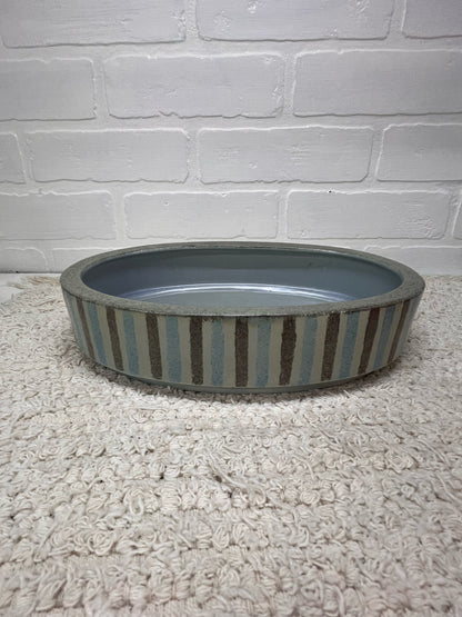 Red Wing Pottery Monarch Line Oval Shallow Planter Blue/Gray Stripe