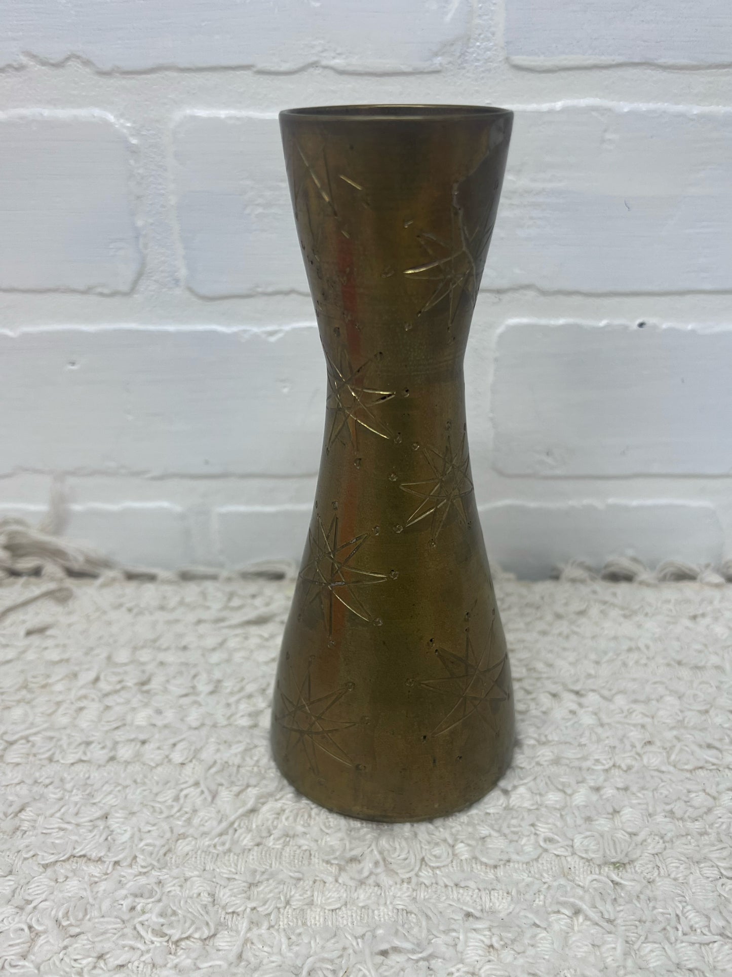 Vintage Brass Vase w/ Atomic Etched Design