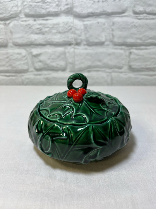 Lefton holly lidded candy dish