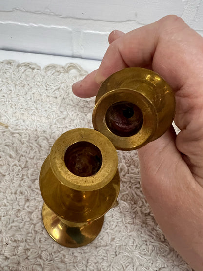 Set of 2 Small Brass Open Heart Design Candlestick Holders