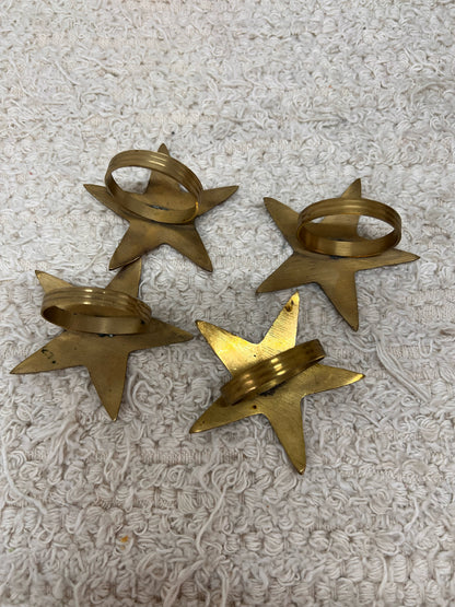 Vintage Brass Star Napkin Ring Set - Four