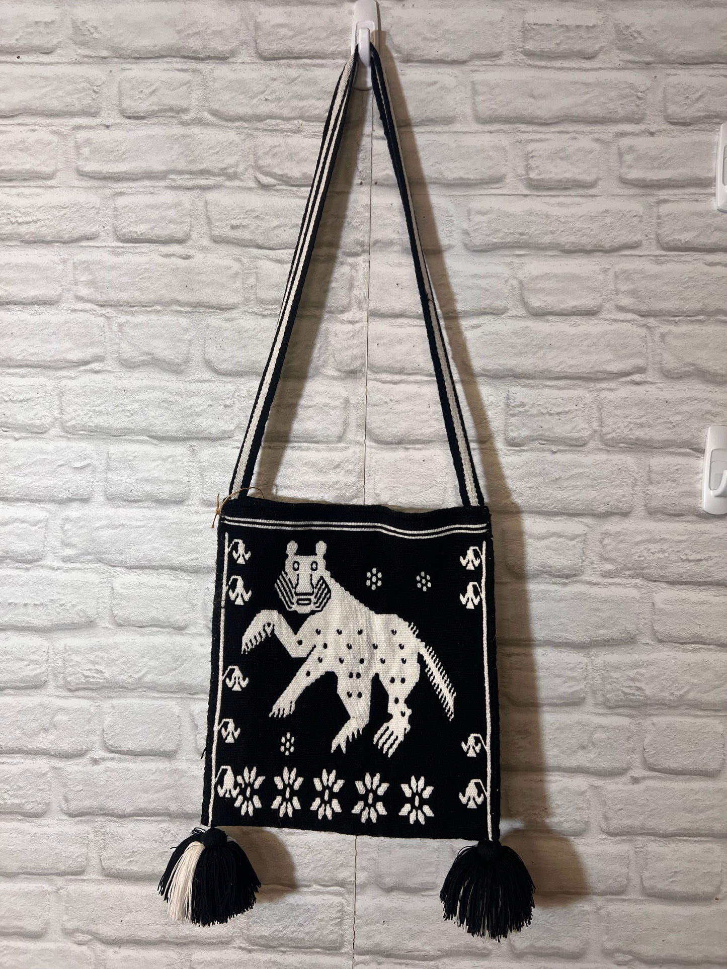 Vintage Peruvian Style Black & White Woven Tote Bag