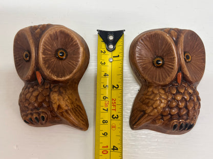 Set of Two 1970's Vintage 3 Inch Chalkware Owls