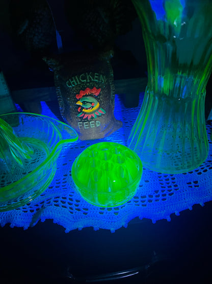 Vintage Uranium Glass Flower Frog
