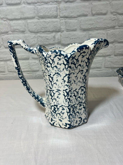 McCoy pitcher & bowl set in blue spatterware