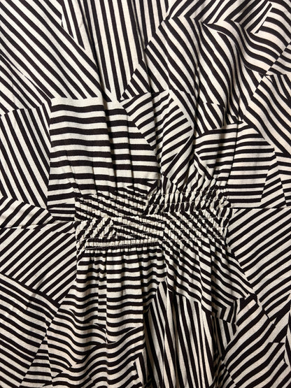 Size L CAbi Geometric Stripe Black & White Dress