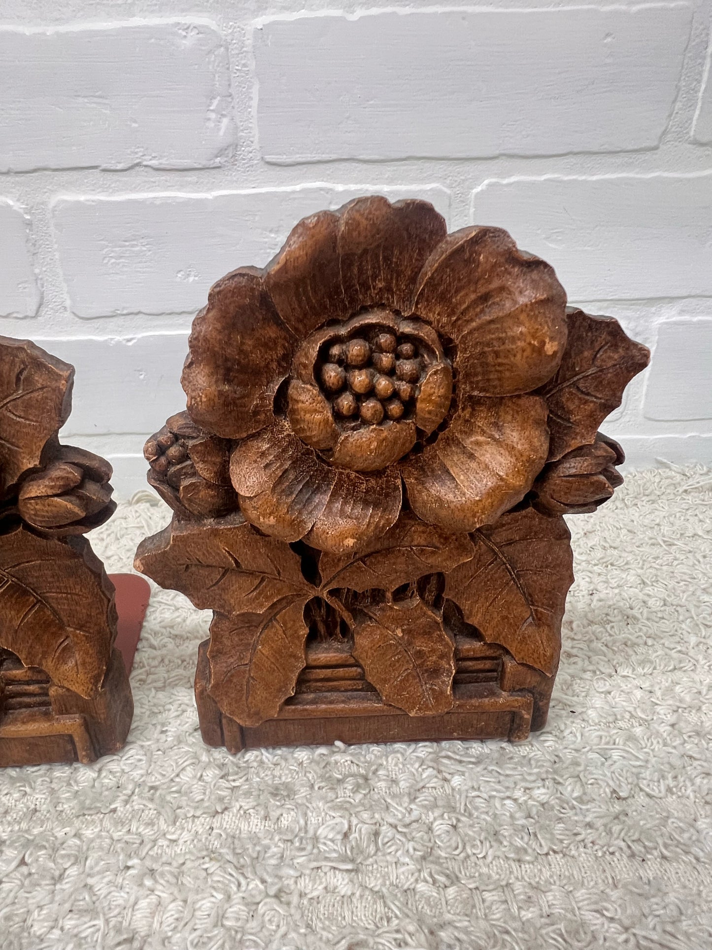 Vintage Book Ends - Floral Carved Look