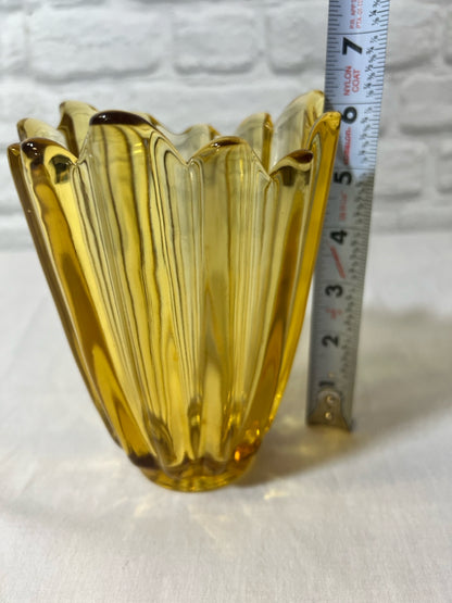 Fostoria honey/amber ribbed glass vase