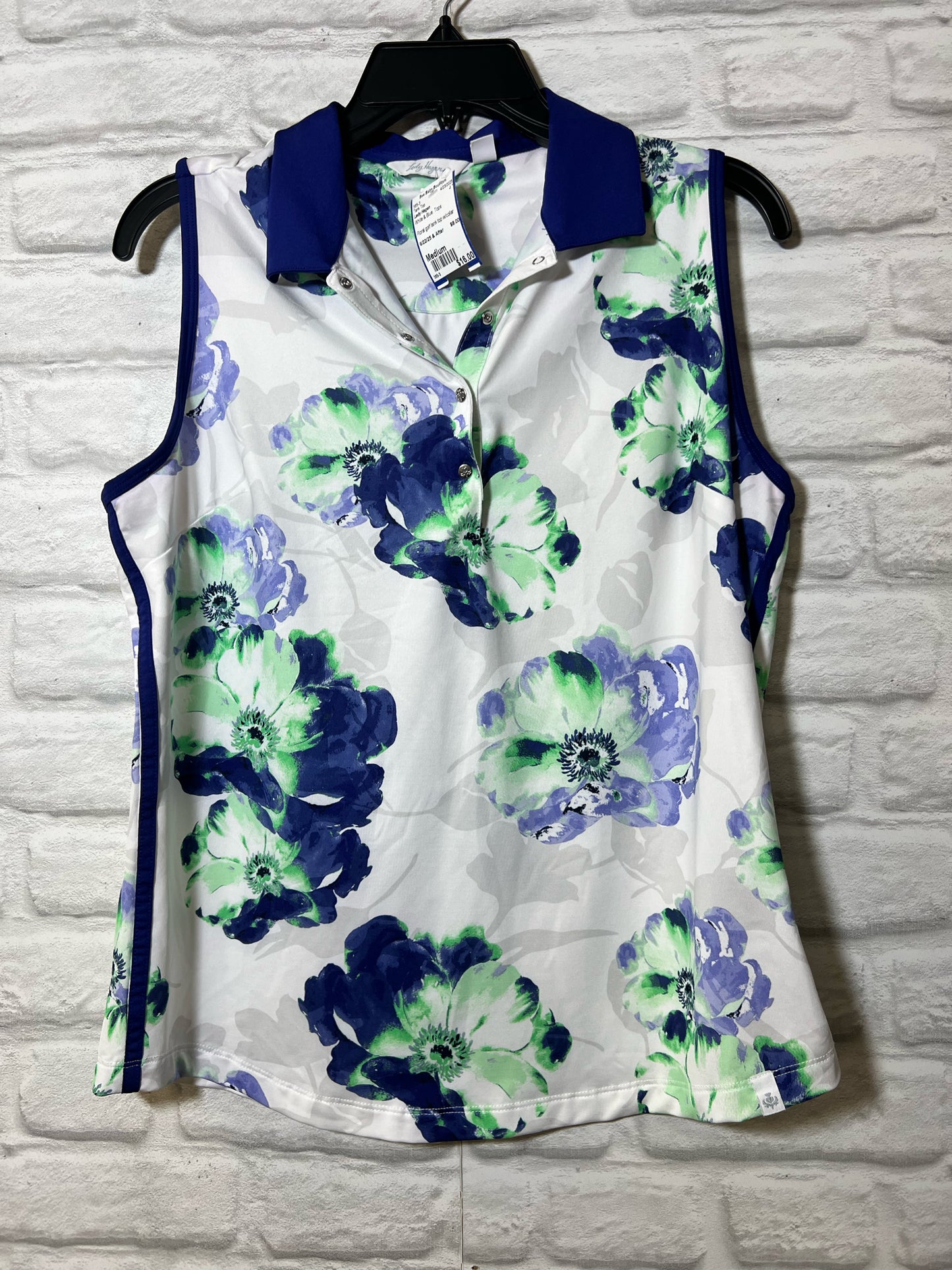 Lady Hagen Size Medium White & Blue Tank Top