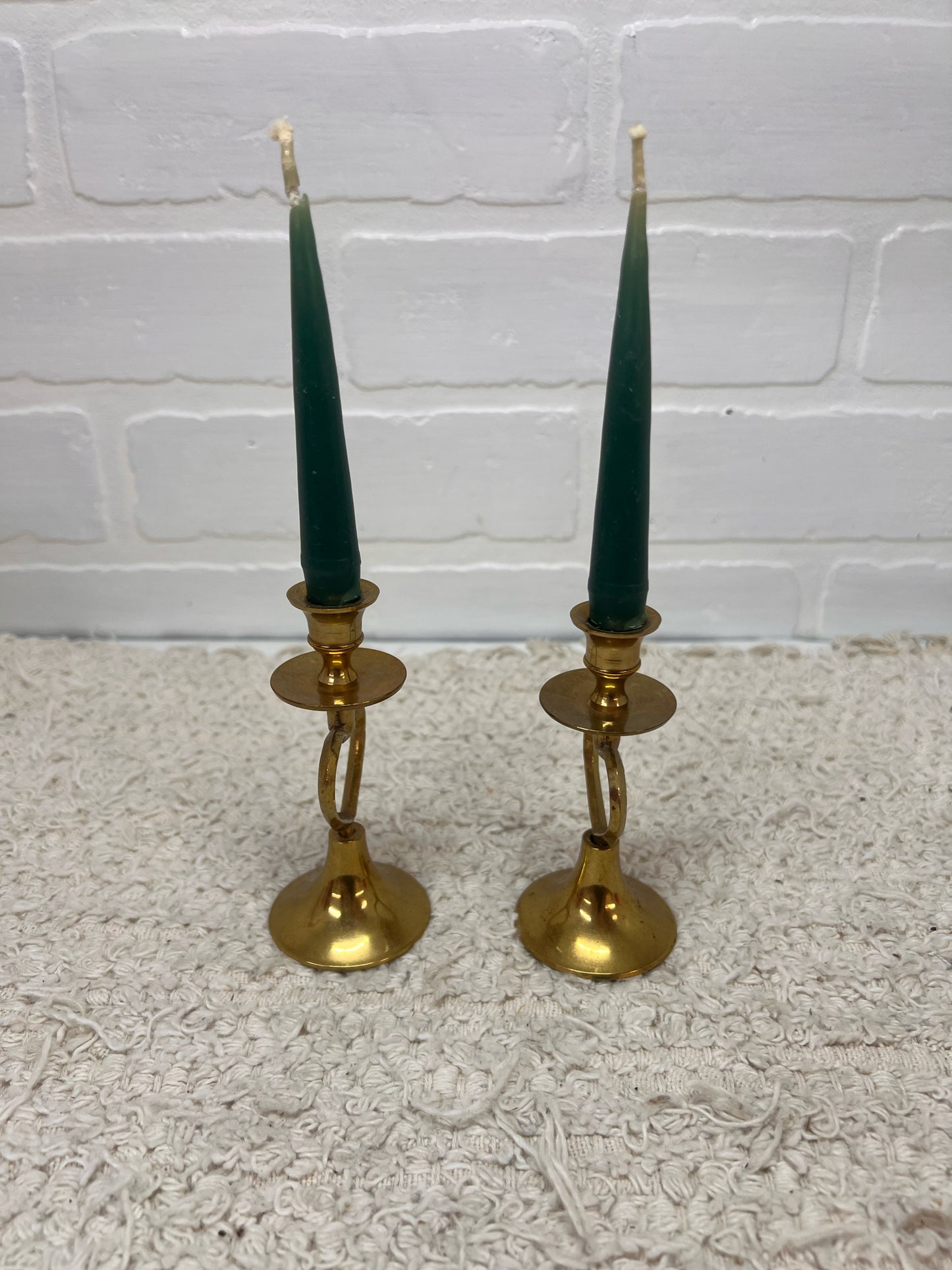 Set of 2 Small Brass Open Heart Design Candlestick Holders