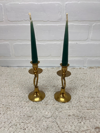 Set of 2 Small Brass Open Heart Design Candlestick Holders