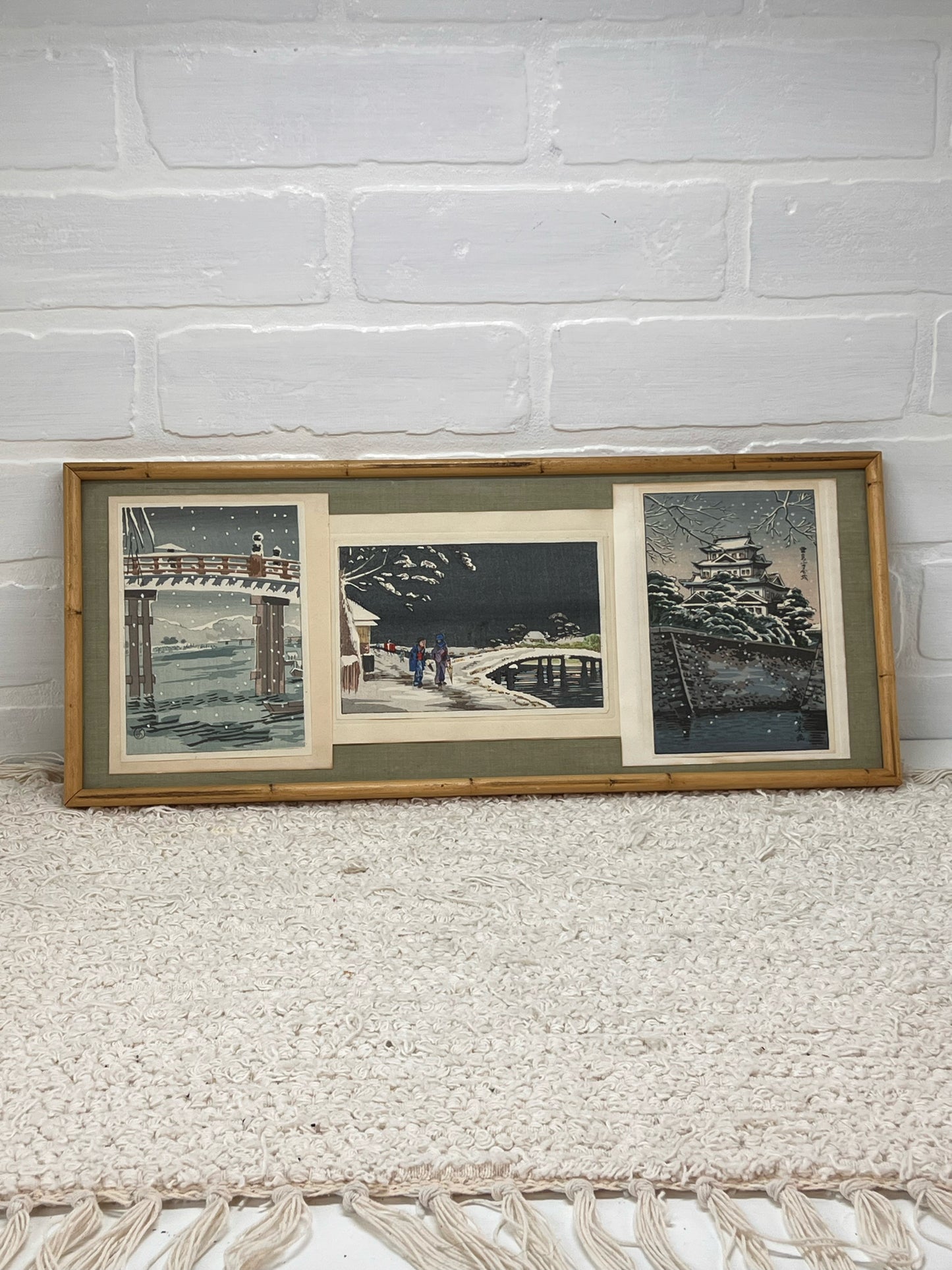 Vintage Framed Series of 1930's/1940's Japanese Block Print Postcards