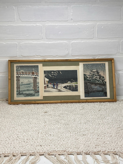 Vintage Framed Series of 1930's/1940's Japanese Block Print Postcards