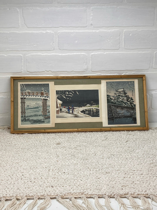 Vintage Framed Series of 1930's/1940's Japanese Block Print Postcards