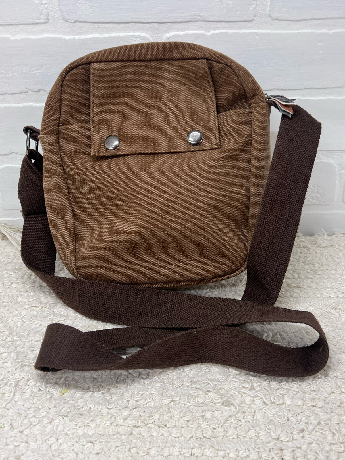 Harwish  Brown Canvas Square Crossbody Bag