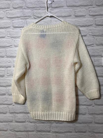 Vintage Acrylic Hand Knit Sweater White-Pink-Gray