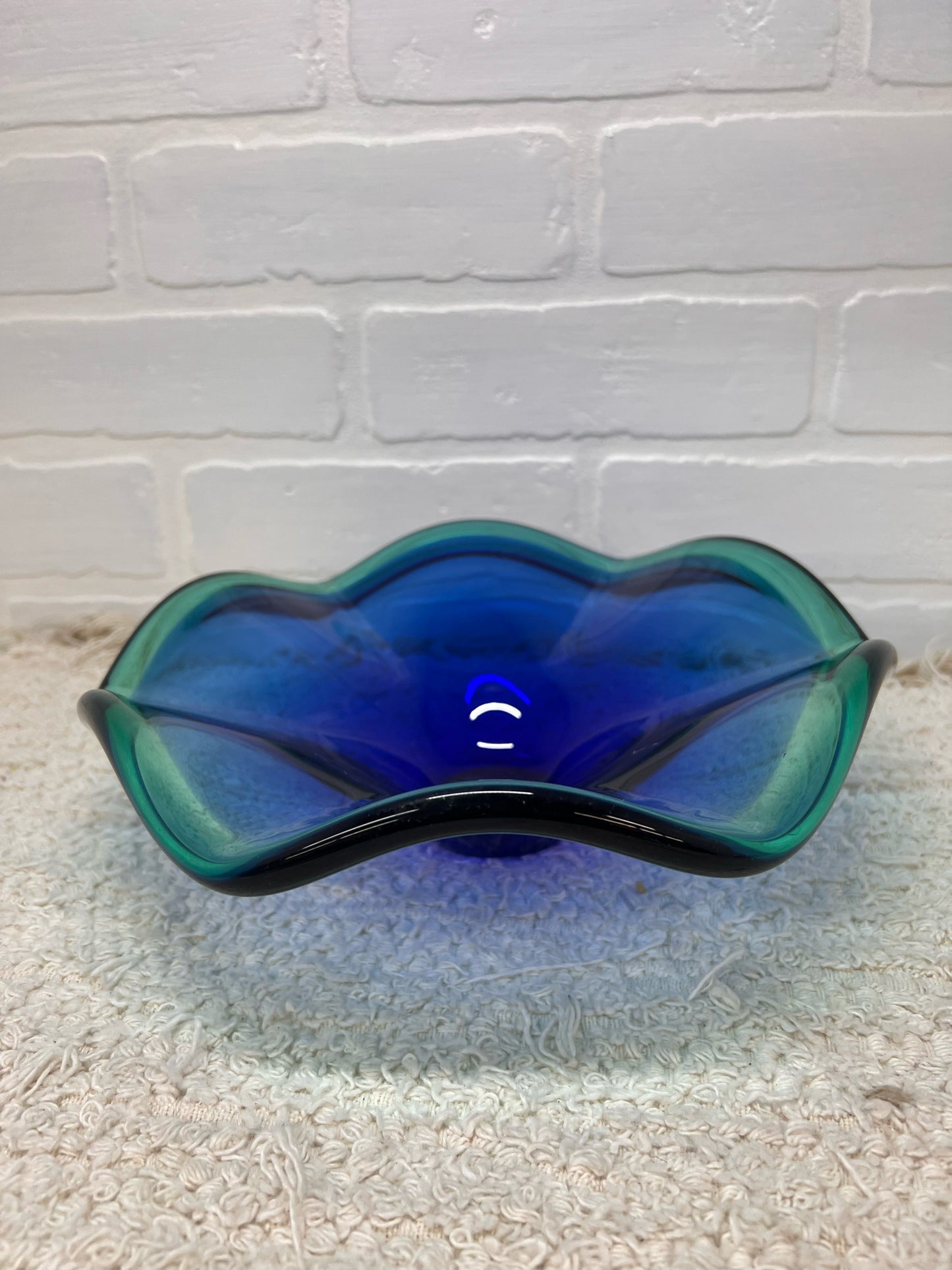 Murano/Murano Style Art Glass Bowl in Blue & Green Sargasso Style