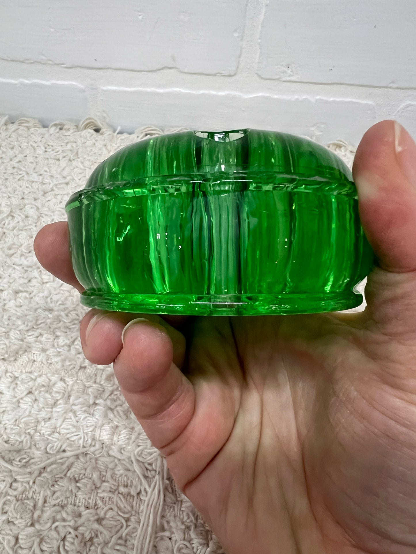 Vintage Uranium Glass Flower Frog