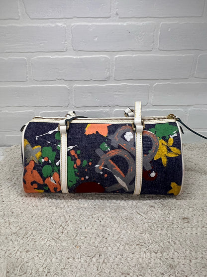 Dooney & Bourke Y2K Era Denim Paint Spatter Barrel Bag w/ Leather Trim