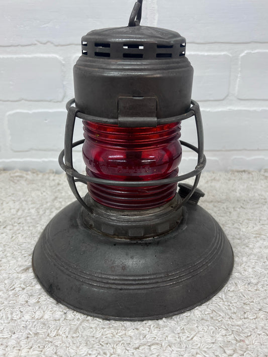 Embury Traffic Gard Kerosene Warning  Lantern Red Lens Circa 1940s