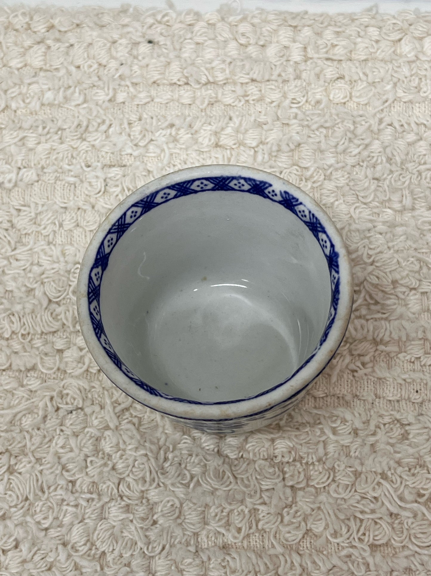Vintage Hand Painted Blue Transferware Custard Cup