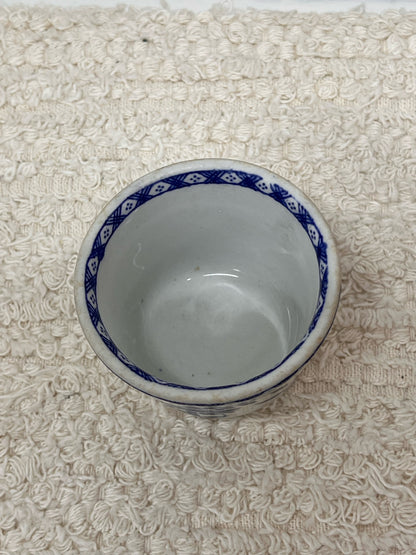 Vintage Hand Painted Blue Transferware Custard Cup