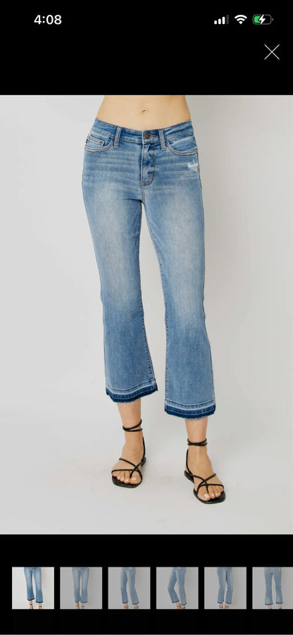Judy Blue Mid-Rise Release Hem Cropped Bootcut Jeans