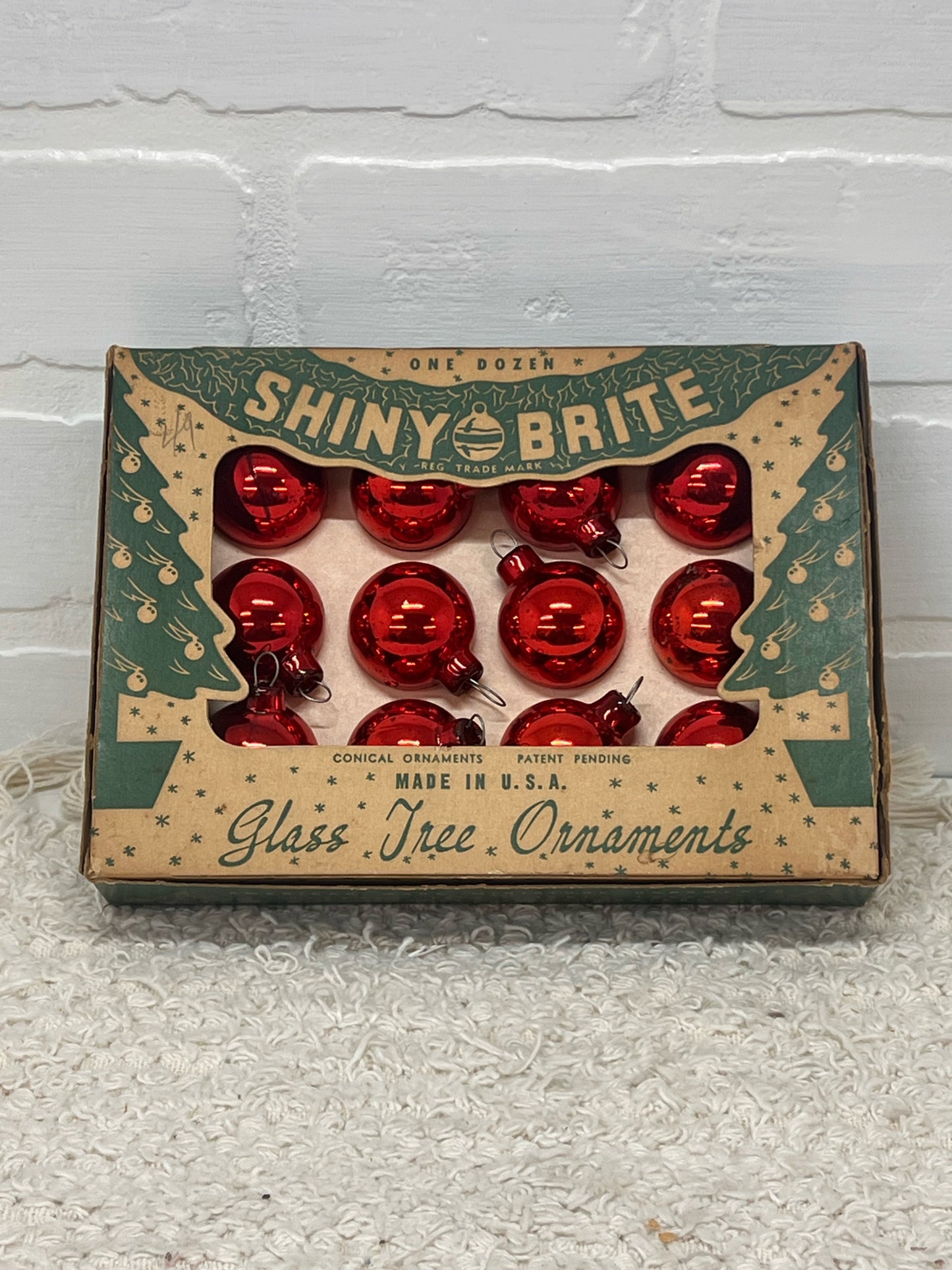 Shiny Brite Ornament Set - 12 Red Mini Ornaments in Original Box