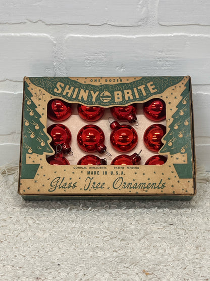 Shiny Brite Ornament Set - 12 Red Mini Ornaments in Original Box