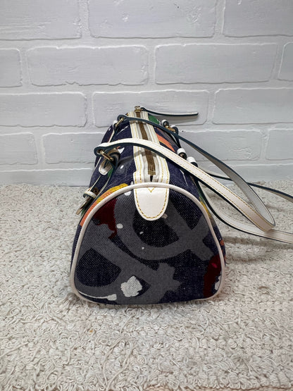 Dooney & Bourke Y2K Era Denim Paint Spatter Barrel Bag w/ Leather Trim