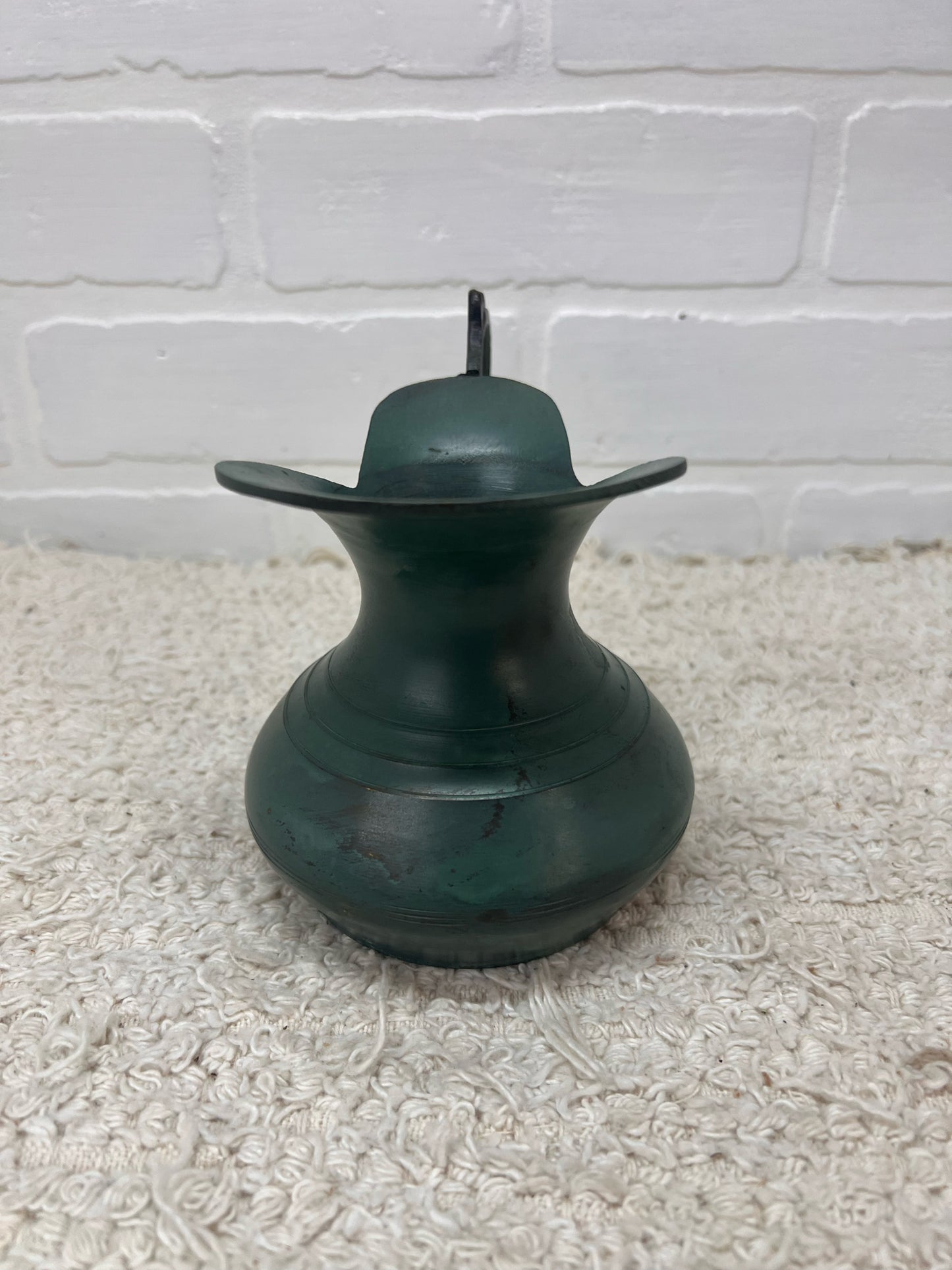 Vintage Green Metal 4" Pitcher w/ Ornate Handle