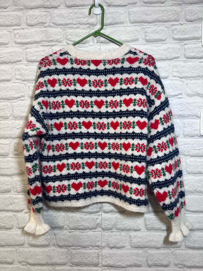Size L Old Navy Cropped Fair Isle Heart Pattern Wool Blend Sweater