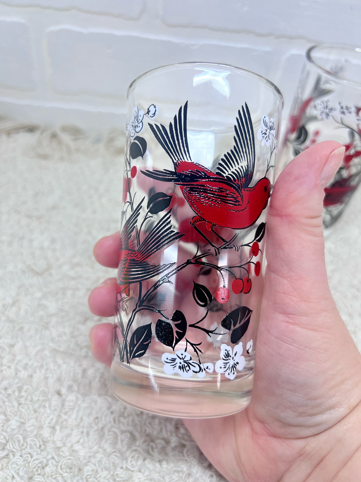 Hazel Atlas Set of 2 Scarlet Tanager Drinking Glass