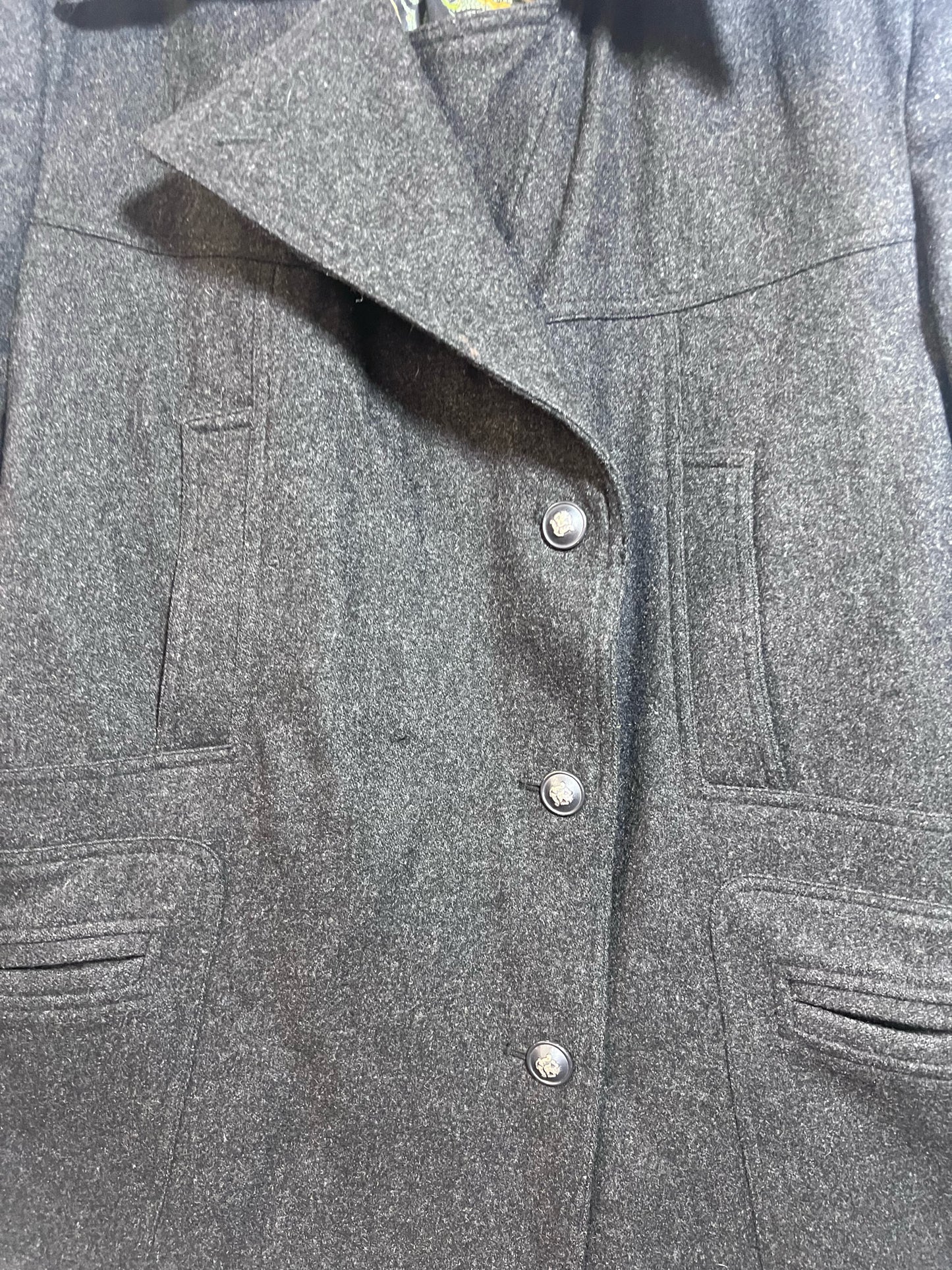 Robert Graham Mens XL Dark Gray Wool Peacoat w/ Paisley Lining