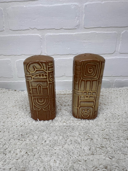 Frankoma Pottery Salt & Pepper Shaker Set in Aztec Mayan Pattern