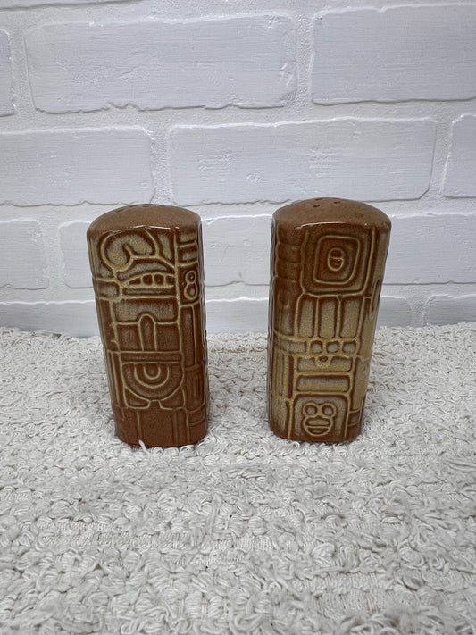 Frankoma Pottery Salt & Pepper Shaker Set in Aztec Mayan Pattern