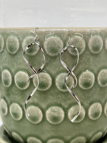 Raven & Rain Twisted Stainless Steel Earrings - Silver Dangle, 2.5"